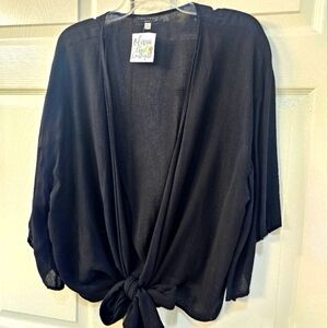NWT Final Touch Front Tie Open Lightweight Cardigan Size L Black